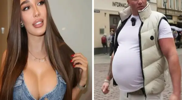 Sandra z "bad girl" w nowym filmie. Obok niej mężczyzna z dużym brzuchem.
