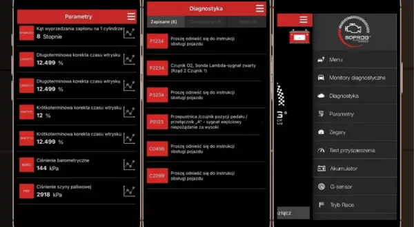 Najlepsza aplikacja OBD2 Android pokazuje parametry silnika i kody błędów.