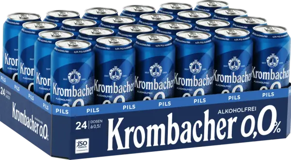 Krombacher 0,0% Pils: 24 Dosen mit dem Krombacher Alkoholgehalt von 0,0%. Erfrischend und isotonisch.