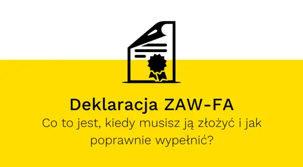 Deklaracja ZAW-FA: jak złożyć ją elektronicznie, kiedy i jak poprawnie wypełnić. Ikona dokumentu z pieczęcią.