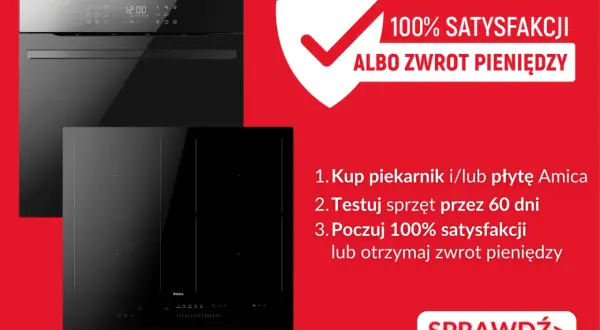 Czarny piekarnik i płyta indukcyjna Amica. Promocja: 100% satysfakcji lub zwrot pieniędzy. Instrukcja obsługi kuchenki Amica.