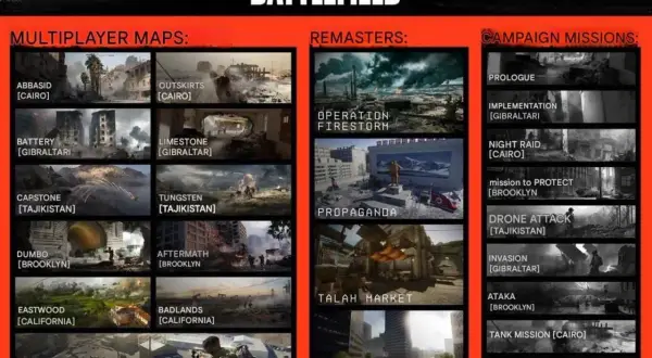 Übersicht der Battlefield 6 Maps: Multiplayer-Karten, Remaster und Kampagnenmissionen.