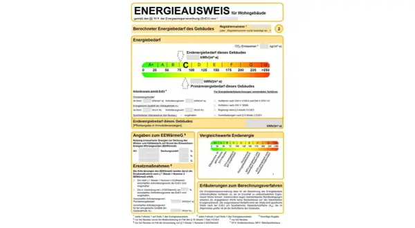 Energieausweis für Wohngebäude: Endenergiebedarf bei Neubau im grünen Bereich (Klasse C).