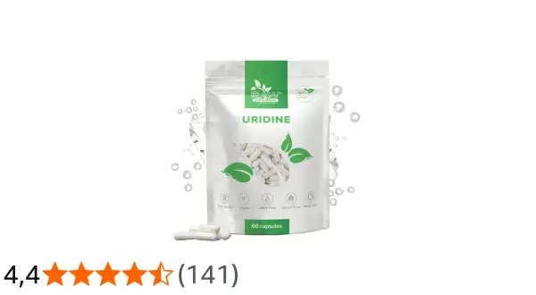 Verpackung mit Uridin-Kapseln. Viele positive uridinmonophosphat erfahrungen werden durch dieses Produkt bestätigt. 60 Kapseln, vegan, glutenfrei.