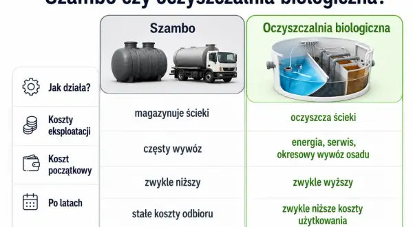 Porównanie szamba i oczyszczalni biologicznej: przerobienie szamba na oczyszczalnię to inwestycja w ekologię i niższe koszty.