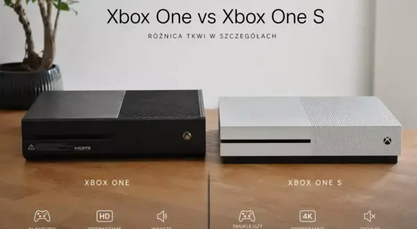 Porównanie Xbox One i Xbox One S. Xbox One S ma smuklejszy design, odtwarza wideo 4K UHD i pracuje ciszej.