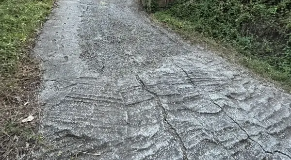 Stromy podjazd z popękanego betonu, z widocznymi śladami po koleinach. Zastanawiasz się, czym wyłożyć stromy podjazd?