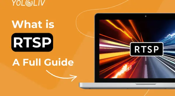 A laptop displays a vibrant, abstract image with the word "RTSP" prominently featured, hinting at the world of rtsp live streaming and a comprehensive guide.