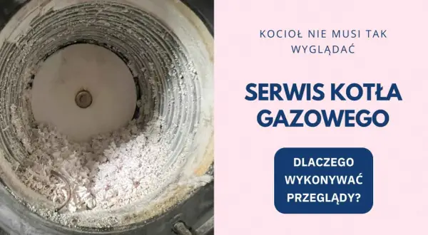 Wnętrze pieca gazowego po przeglądzie kominiarskim, z widocznym osadem. "Kocioł nie musi tak wyglądać".