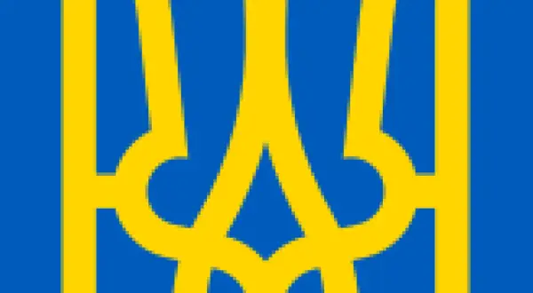 Symboliczny trójząb w barwach Ukrainy, symbol wolności i niezłomności.