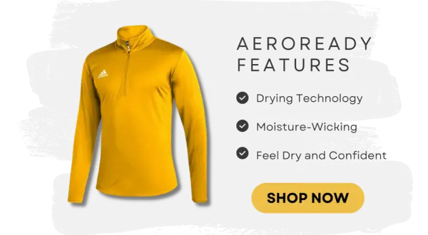 Żółty dres adidas z technologią AEROREADY. Szybko schnie i odprowadza wilgoć, zapewniając komfort.
