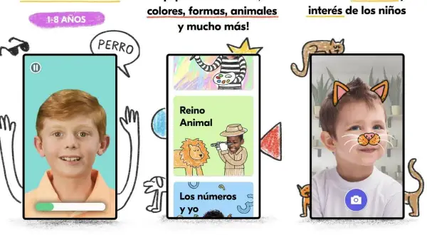 Niños jugando y aprendiendo con divertidos juegos de lengua, números, animales y más.