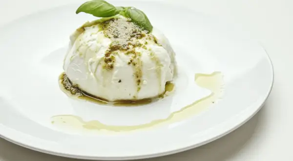 Pyszna burrata z pesto i oliwą. Zastanawiasz się, czy można jeść mozzarellę po terminie? Sprawdź!
