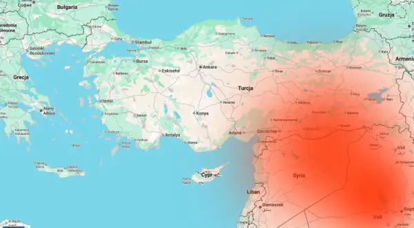 Mapa Turcji i okolic z zaznaczonymi obszarami o podwyższonym ryzyku. Czy w Turcji jest bezpiecznie? Zależy od regionu.