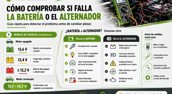 Guía para saber si es la batería o el alternador: síntomas, voltajes y revisiones. ¡Evita gastos innecesarios!