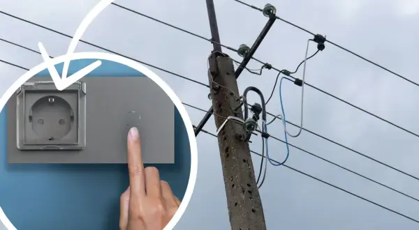 Zastanawiasz się, ile metrów przewodu elektrycznego na dom potrzeba? Obrazek pokazuje gniazdko i słup energetyczny, symbolizując potrzebę energii.