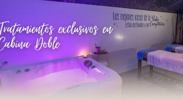 Disfruta de tratamientos exclusivos en cabina doble en el spa Olimpia. Relájate en la bañera de hidromasaje o en las camillas preparadas para ti.