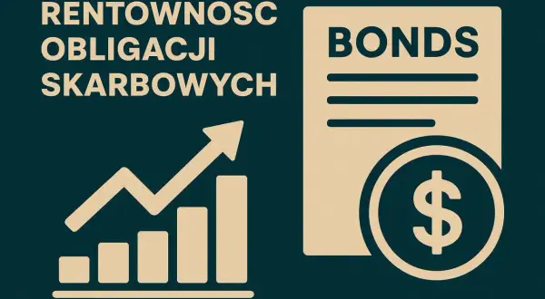Wykres wzrostu i dokument z napisem "BONDS" oraz symbolem dolara, ilustrujące rentowność obligacji skarbowych.