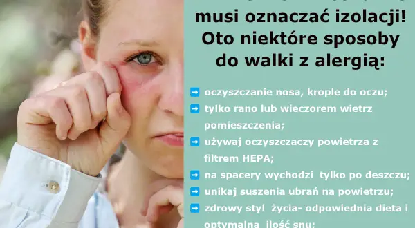 Dziewczyna z zaczerwienionym okiem i łzawieniem, objawy alergii na pyłki. Wiosna nie musi oznaczać izolacji!