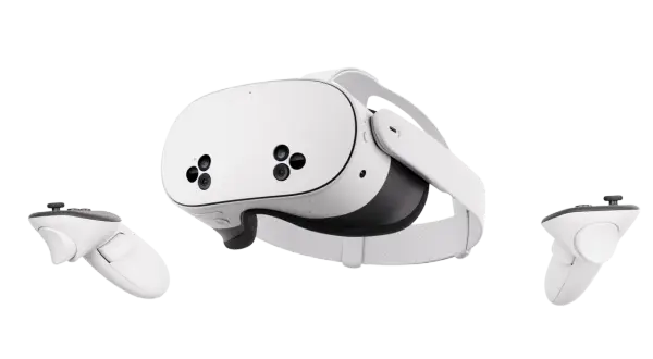 Gogle VR Meta Quest 3s z kontrolerami, gotowe do zanurzenia w wirtualnej rzeczywistości.