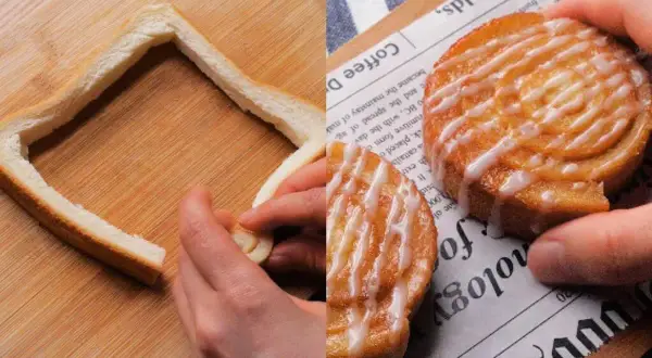 Manos dan forma a pan para hacer un postre. El resultado: pan casero glaseado, perfecto para disfrutar.