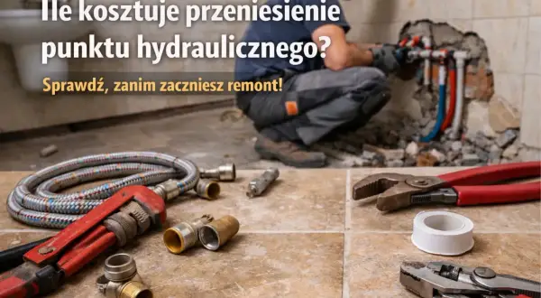Hydraulik w trakcie pracy przy instalacji wodnej, narzędzia i materiały na pierwszym planie.
