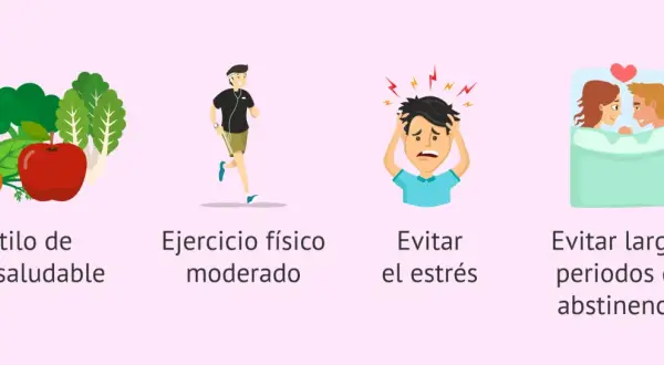 Consejos para la fertilidad hombre: vida sana, ejercicio, evitar estrés y abstinencia.