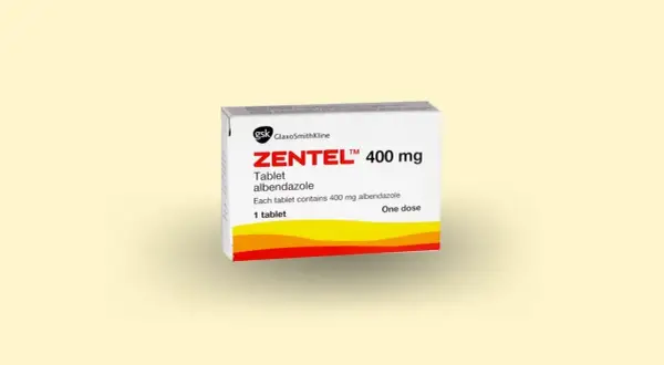 Opakowanie Zentel 400 mg, tabletka z albendazolem. Informacja o zentel dawkowanie: jedna tabletka to jedna dawka.