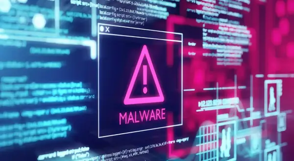Ostrzeżenie o złośliwym oprogramowaniu (malware) na tle kodu. Różne rodzaje wirusów komputerowych mogą stanowić zagrożenie.