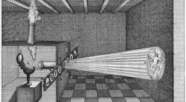 Ilustracja przedstawia eksperyment z optyką, ukazując różne **funkcje sztuki** w nauce: od tworzenia narzędzi po wizualizację zjawisk.