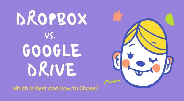 Dropbox vs. Google Drive: Which is faster? This graphic asks the question, featuring a playful illustration of a face.