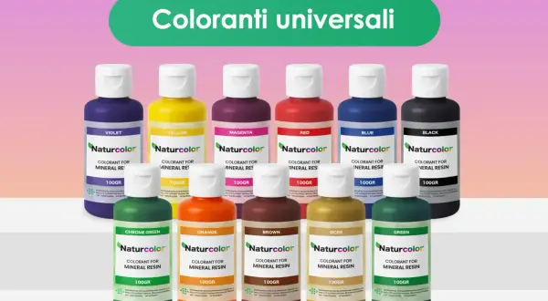 Scopri come colorare resina epossidica con questi coloranti universali Naturcolor in varie tonalità: viola, giallo, magenta, rosso, blu, nero, verde cromo, arancione, marrone, ocra e verde.