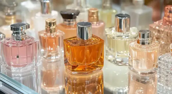 Eleganckie flakony perfum na półce. Zastanawiasz się, czy Notino ma oryginalne perfumy? Wygląda na to, że tak, bo wybór jest imponujący!