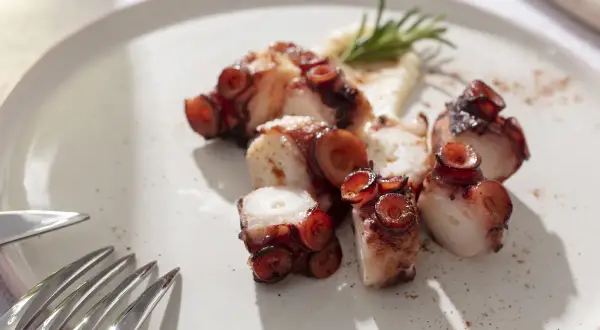 Tentacoli di polpo grigliati su purè di patate, un assaggio dei piatti tipici foggiani.