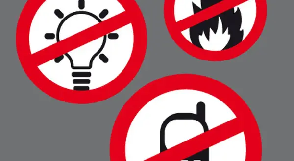Warnung: Gasgeruch im Haus! Keine Lichter, kein Feuer, kein Handy. Sicherheit geht vor.