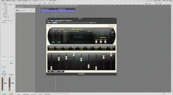 Ustawienia pogłosu tal reverb 4 w Logic Pro X. Wtyczka LexPlate symuluje pogłos dużej płyty.