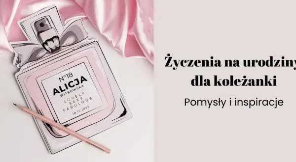 Różowy, satynowy materiał z wyciętym kształtem flakonu perfum i różowym ołówkiem.