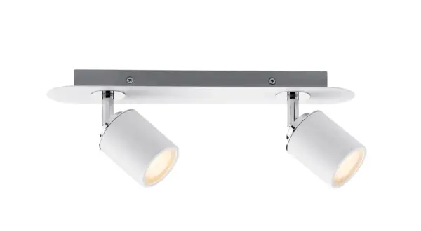 Nowoczesna lampa sufitowa tuba z dwoma reflektorami, idealna do podkreślenia detali w pomieszczeniu.