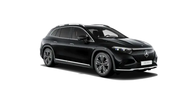 Elegancki, czarny Mercedes EQS SUV z chromowanymi detalami i nowoczesnymi światłami.