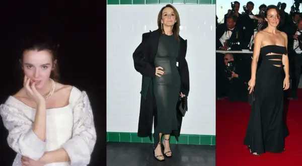 Philippine Leroy-Beaulieu en tres looks: juvenil con perlas, elegante con vestido verde y abrigo, y glamurosa con vestido negro en alfombra roja.