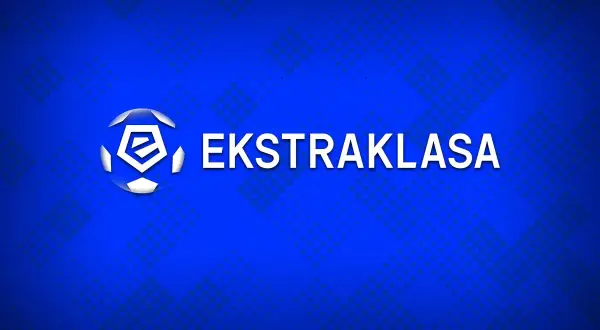 Logo Ekstraklasy na niebieskim tle z efektem pikselizacji.