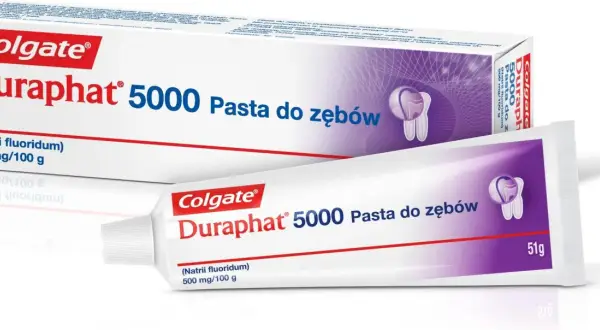 Colgate Duraphat 5000, pasta do zębów z 500 mg fluorku sodu na 100 g. Sprawdź, która pasta ma najwięcej fluoru dla Twoich zębów.