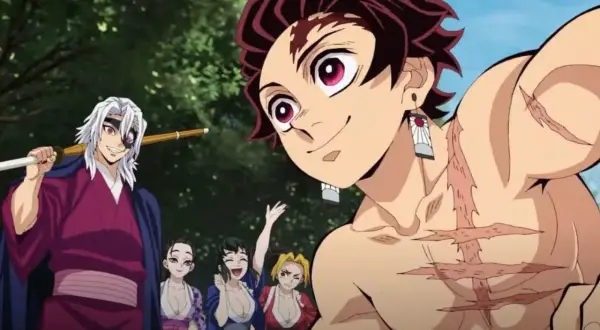 Tanjiro und Tengen lächeln fröhlich, während sie sich auf die nächste Staffel von Demon Slayer vorbereiten.