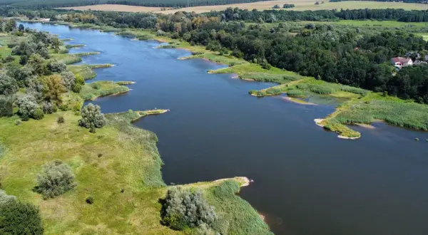 Malownicze jezioro z zielonymi brzegami i lasem w tle. Idealne miejsce na tanie wycieczki 3 dniowe.
