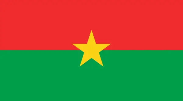 Burkina Fasos flagga med rött och grönt fält och en gul stjärna i mitten.