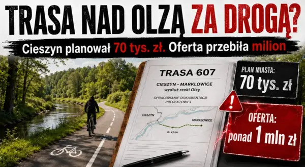 Rowerzysta na ścieżce wzdłuż Olzy. Cieszyn planował trasę za 70 tys. zł, oferta przekroczyła milion. #rowerowycieszyn