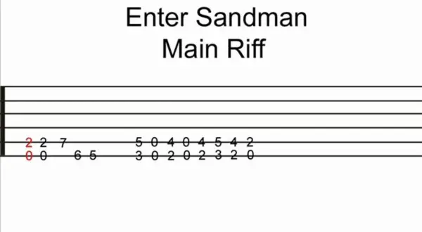 Tabulatura gitarowa do "Enter Sandman" - główny riff.