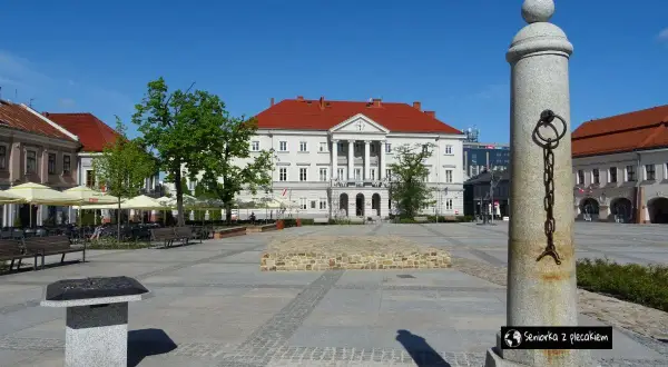 Rynek w Kielcach z ratuszem i kawiarnianymi ogródkami. Warto zobaczyć te kielce atrakcje.