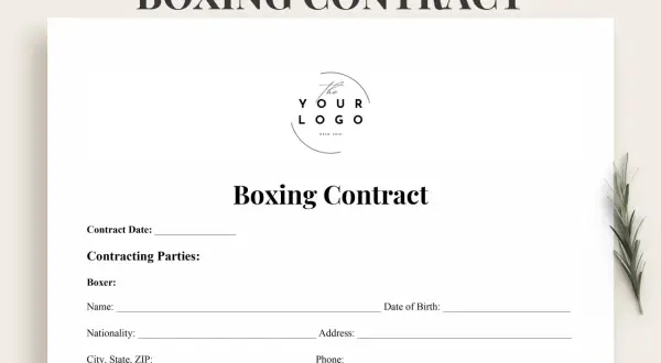 Boxing contract template for a fight promoter, detailing boxer and manager information.