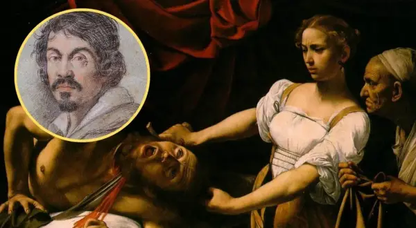 Caravaggio w okręgu, obok sceny ścięcia z kobietą i staruszką. Nawet w okrucieństwie, sztuka jest jak amor zwycięski.
